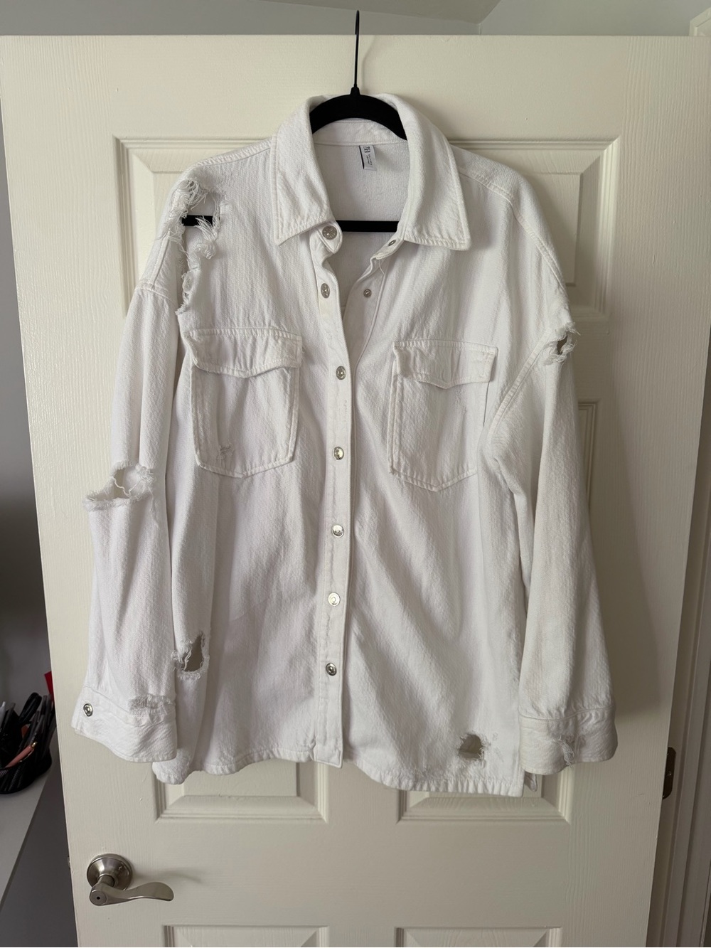 Zara Distressed White Button-Front Jacket